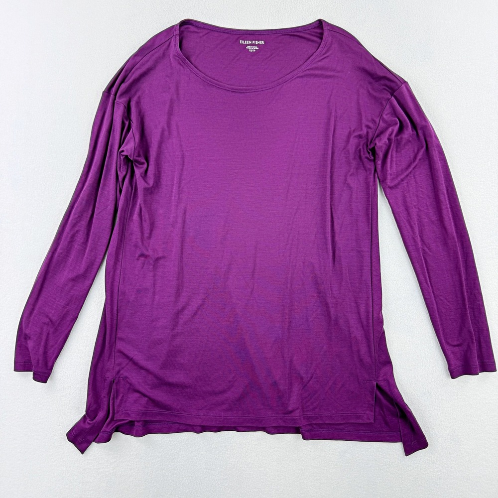 Eileen Fisher Boat Neck‎ Long Sleeve Shirt Size XS Womens Purple